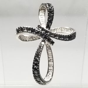 Genuine 10kt Black & White Diamond 3D Cross